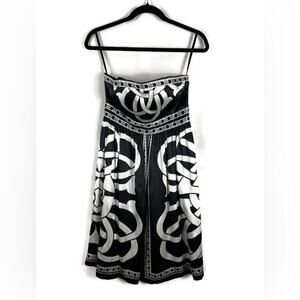 WHBM NWT Cocktail Dress 100% Silk/Black and White Geometric Print SZ 2 LBD Party